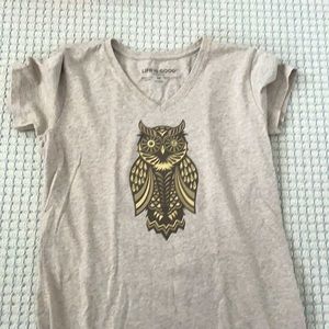 Brown Life Is Good v-neck shirt with owl
